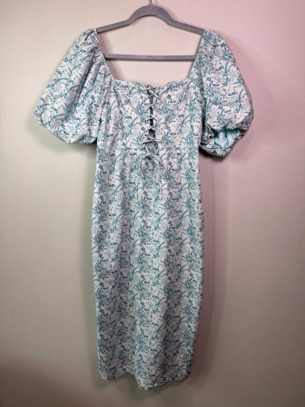 Hyacinth House Teal Floral Lace-Up Lila Midi Dress Tuckernuck M